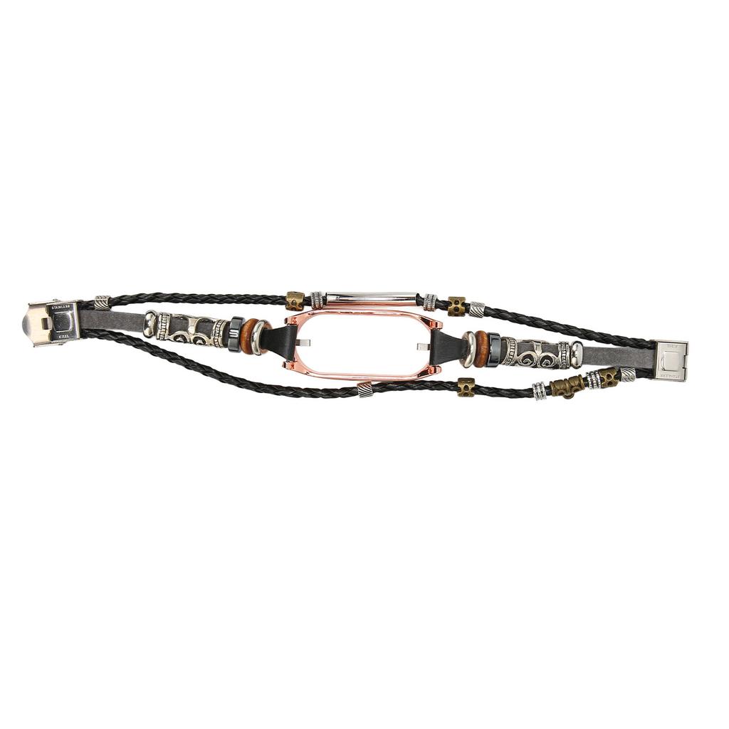 For Xiaomi Mi Band 7 Lærreim Metallspenne Retro DIY Smartklokkerem Erstatningsarmbånd Svart og Gull