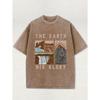 THE EARTH HIS GLORY Pattern Vintage Washed High-Quality Cotton Double-Sided Print T-Shirt Men's Old-Style Summer Clothing Crew Neck Top Short Sleeve