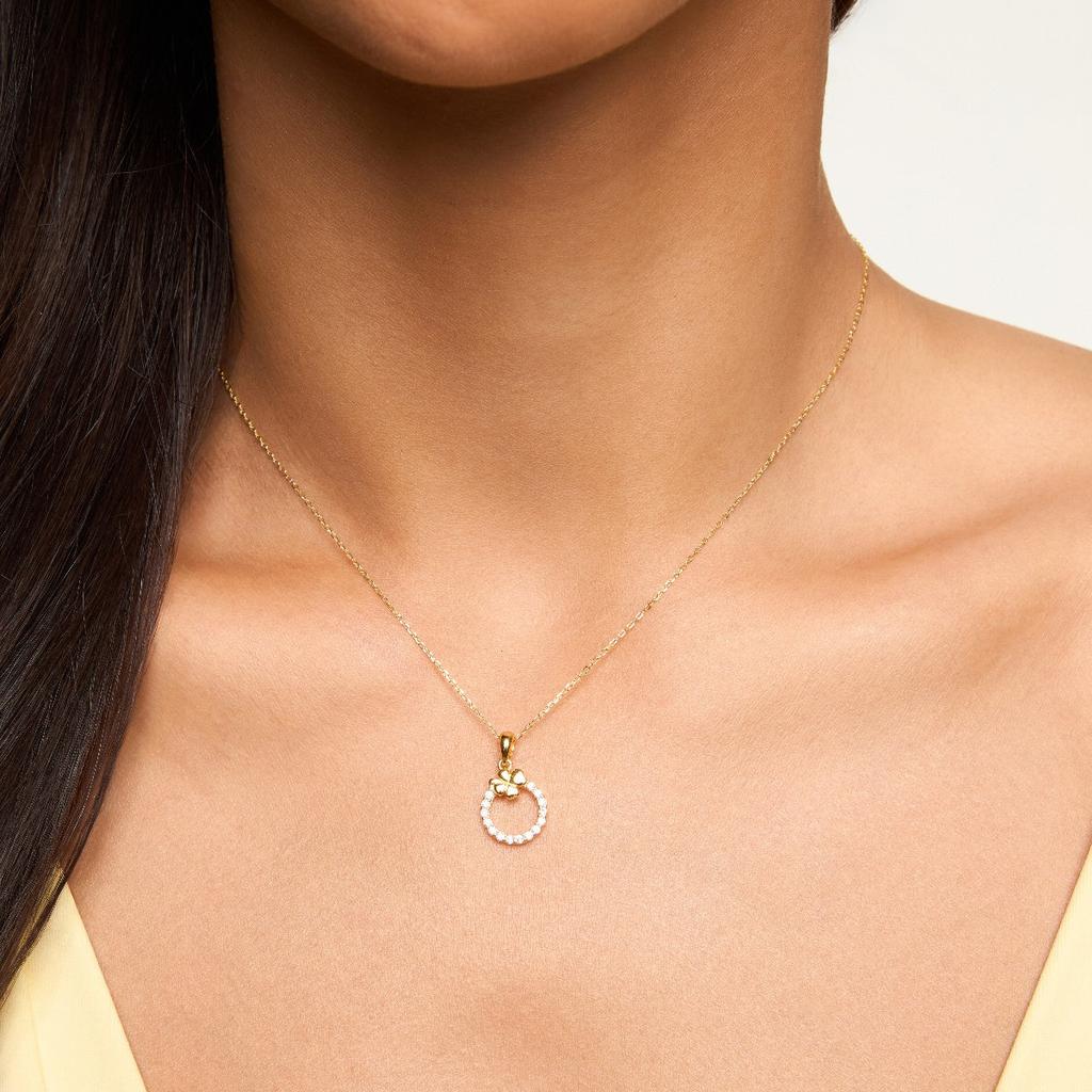Gold-plated Silver Necklace with Cubic Zirconia Clover Circle 925 Nsc57910