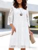 Elegant European & American Lace Hollow Seven-Sleeve Knit Dress
