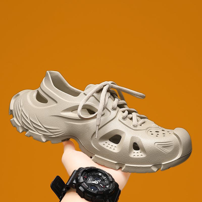 Sports Sandals Men'S Summer Hollow Wading Beach Shoes Breathable Lace-Up Couple Hole Shoes