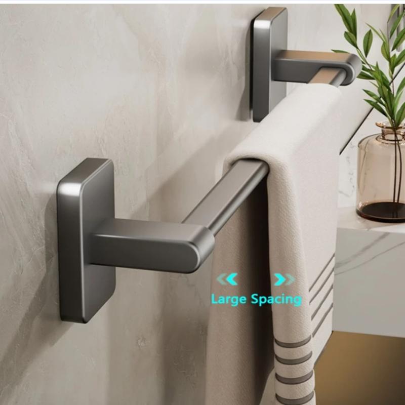 Two Layer Punch-Free Towels Holder Bar Bathroom Storage Rack Towel Rack Organizer Wall-Mounted Towel Shelf
