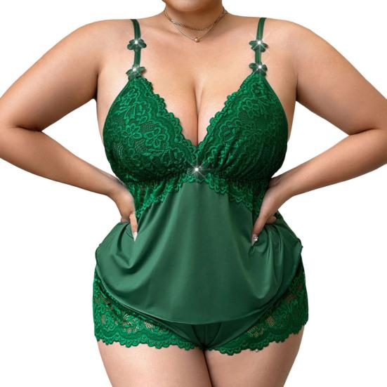 

Women Plus Size Pajamas Set Sexy Lace Trim Cami Sleeveless Top And Shorts Nightwear Set Two-Piece Camisole Lounge Sleepwear Pjs Set XXL