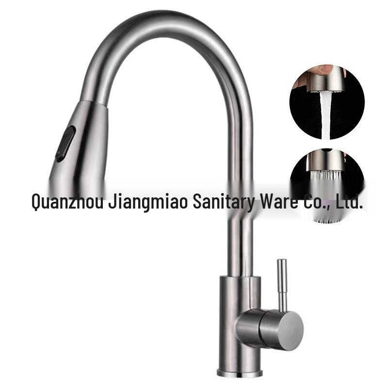 304 Stainless Steel Rotatable Pull-Out Kitchen Faucet with Hot & Cold Water