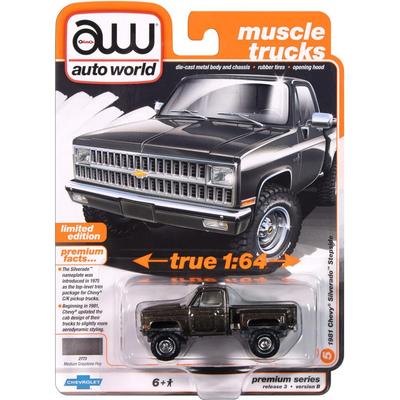 Auto World - 1/64 Scale PREMIUM RELEASE 3 1981 CHEVY SILVERADO STEPSIDE (MEDIUM GRAYSTONE POLY) AW64452B-05