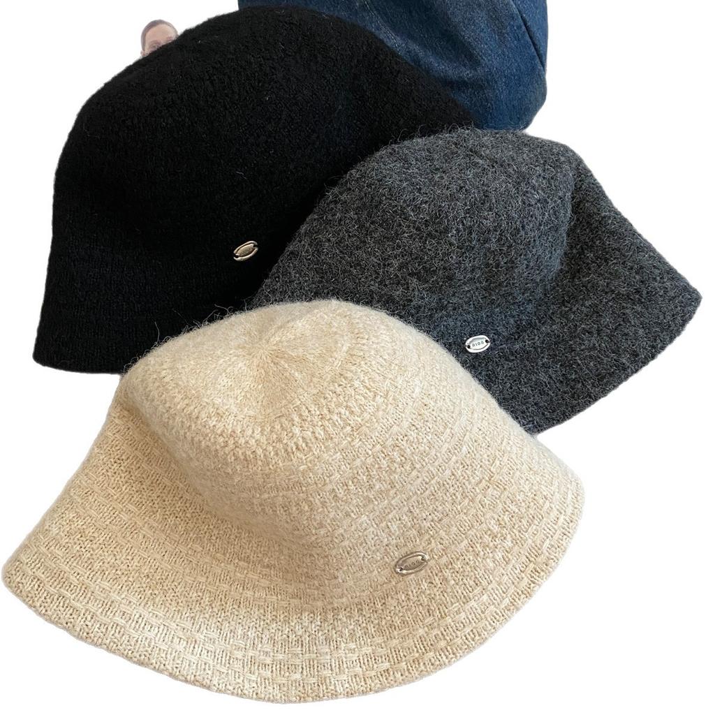 French Style Elegant Knitted Fisherman Hat for Women Retro All Match Basin Hat Big Head Circumference Showing Face Small Bucket Hat Trendy