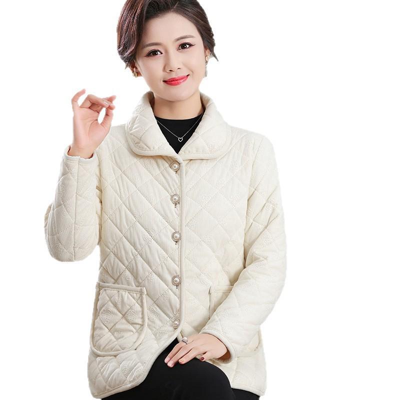 

Жіноча зимова куртка з бавовняною підкладкою: Модний вільний крій, на флісовій підкладці, теплий верхній одяг для людей середнього та похилого віку. 5XL (Recommended: 150-165 jin) брудно-білий
