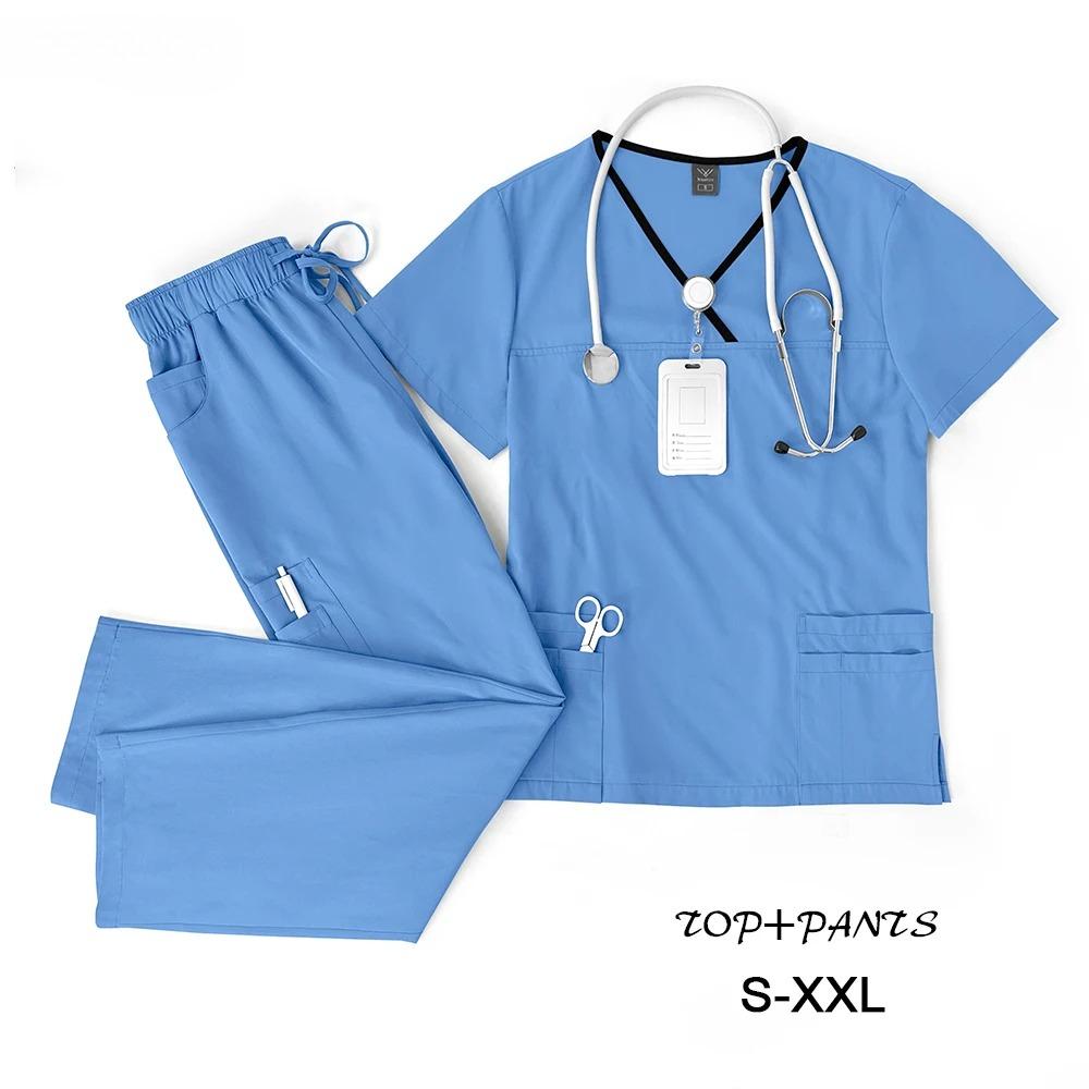 Elastic Breathable Nursing Articles Surgical Uniforms Woman Hospital Clinical Uniform Multicolor Short Sleeved Beauty Salon Wear