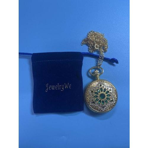Retro Antique Gold Pocket Watch Necklace: Analog Display, Waterproof, Rhinestone, Petal Design, Pendant Watch, Pocket Watch with Sweater Chain, Golden