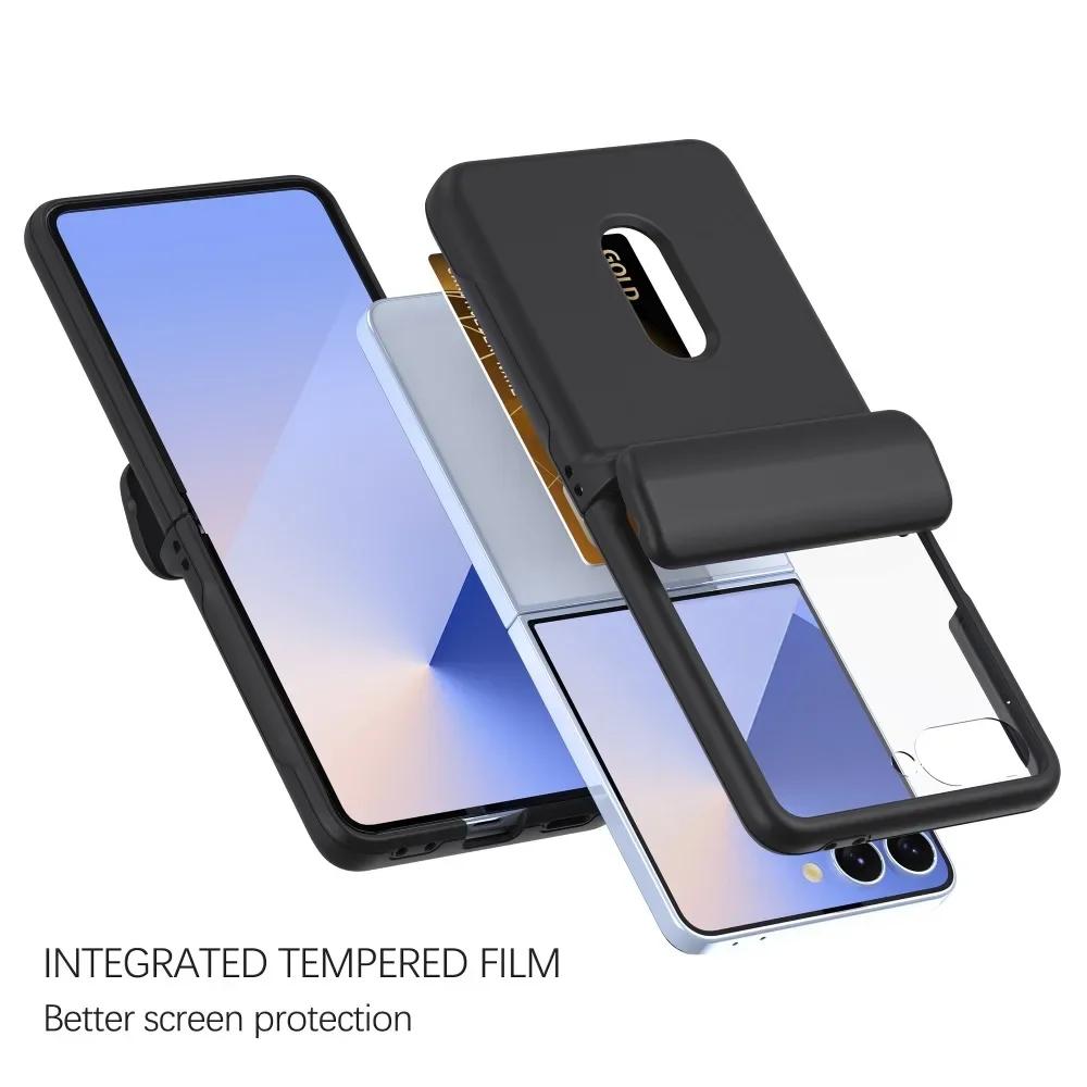 Huidachtig Harde Schaal met Scharnierbescherming Telefoonhoesje voor Samsung Galaxy Z Flip 7 Flip7 5G Kaarthouder Beschermhoes