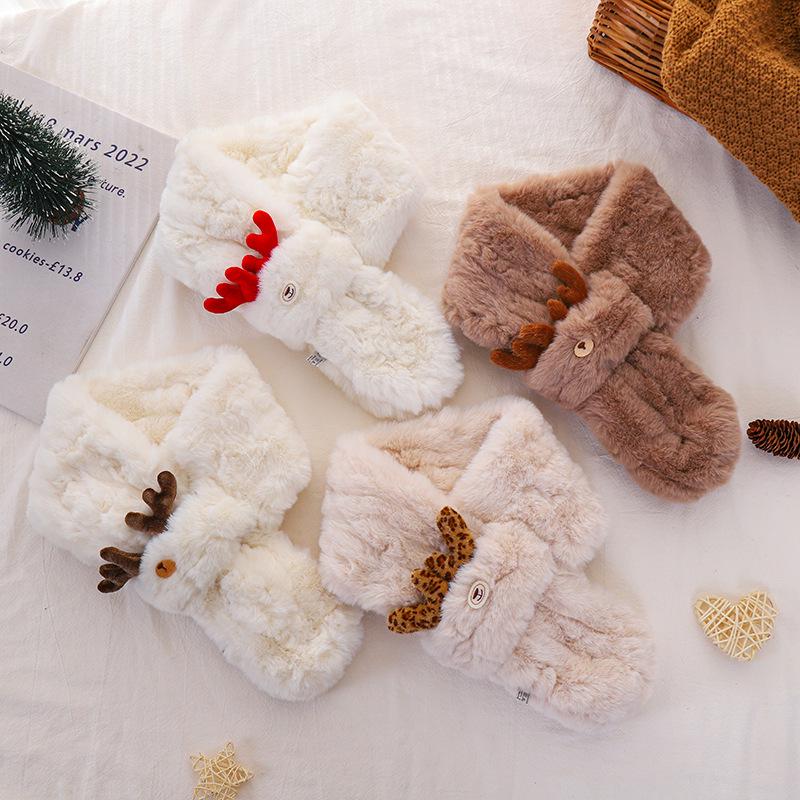 Snood en peluche bois de cerf rouge style coréen: Écharpe d'hiver pour femmes