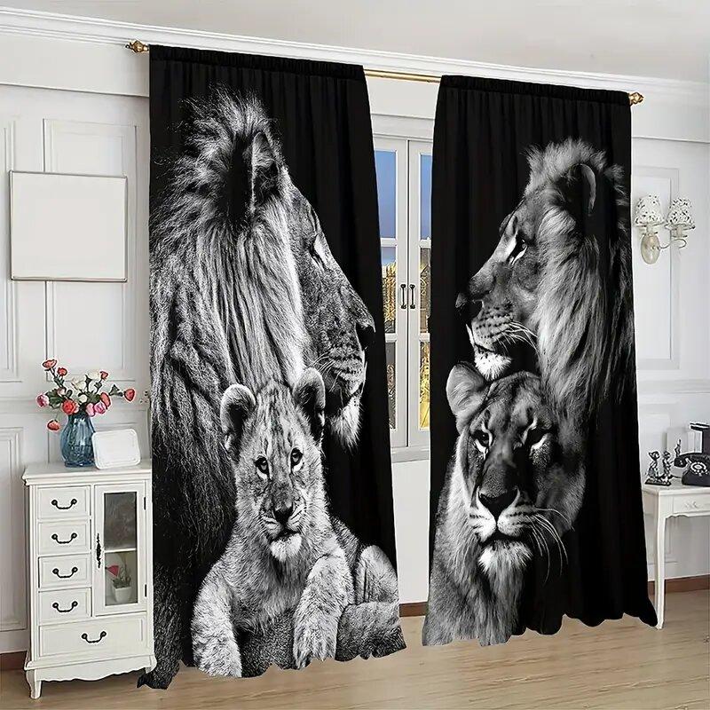 Black Male Female Lion Pattern Printed Curtains Bedroom Living Room Home Decoration Curtain For Great Made Of Polyester