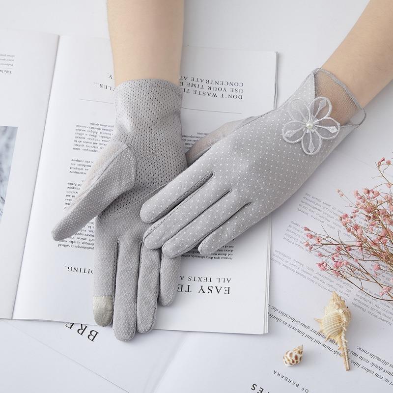 Damen Sonnenschutzhandschuhe Neue Frühling und Sommer Fahrhandschuhe Spitze Schleife Reiten Rutschfest Dünne Touchscreen-Handschuhe