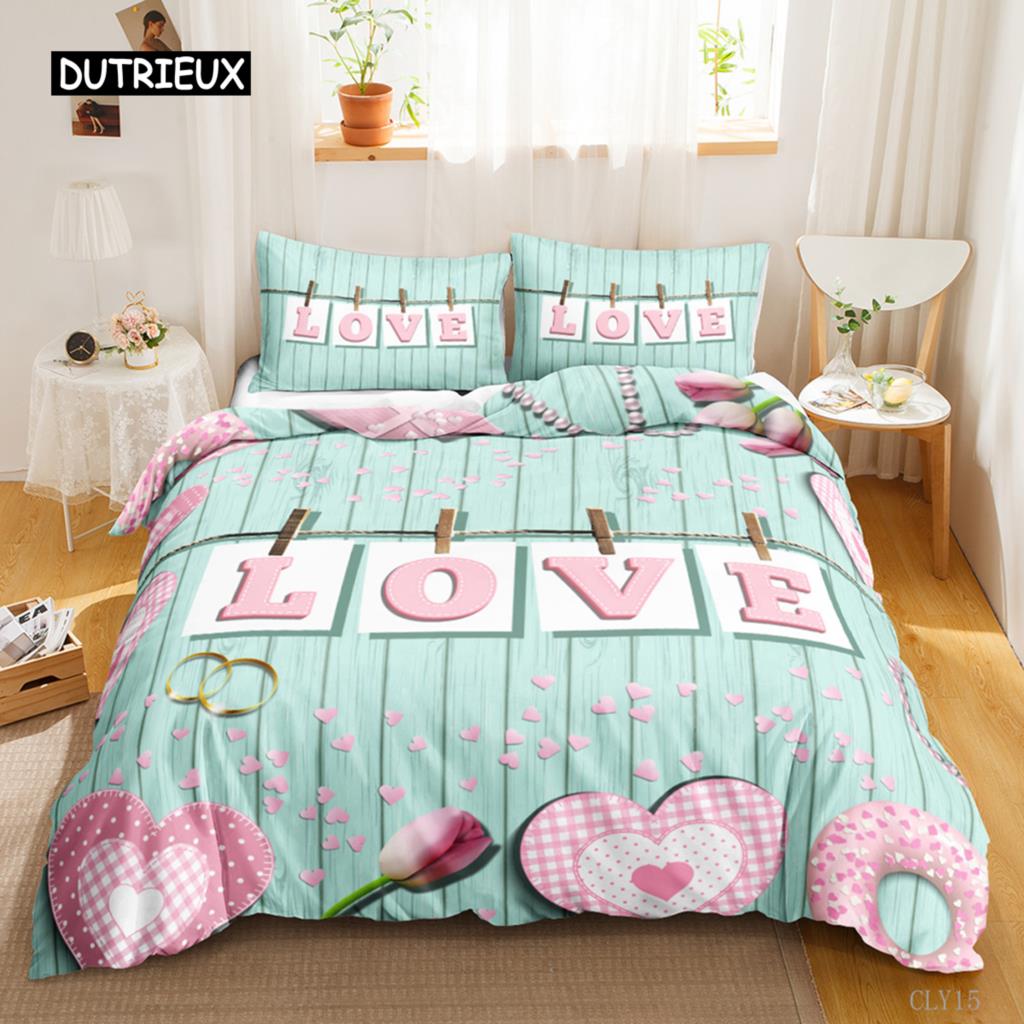 Romantic Duvet Cover Set Valentine Gift Rose Floral Bedding Queen King Size Polyester Quilt Cover
