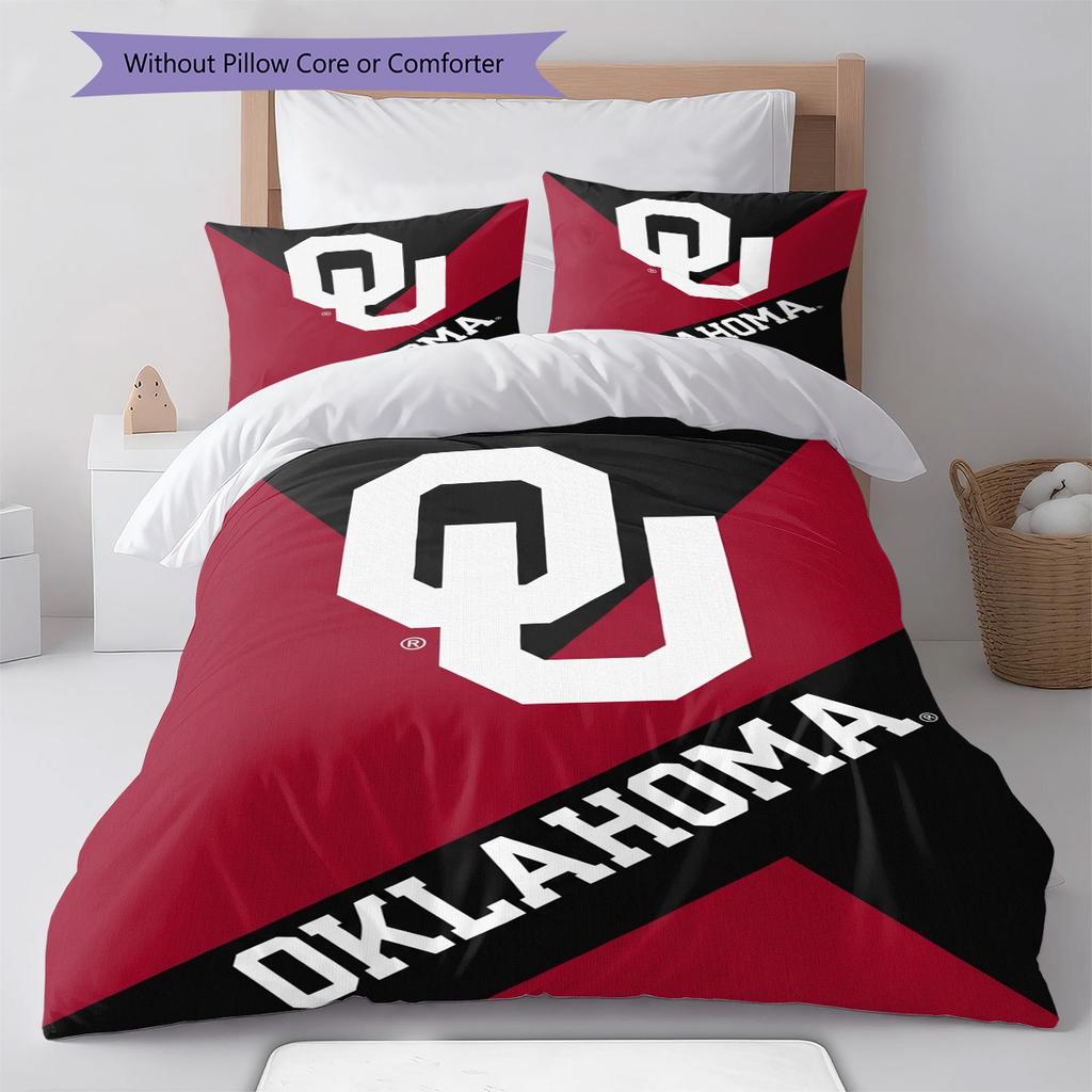 Oklahoma Sooners Pattern Bedding Set Quilt Cover Pillowcase Home Decor Gift (1 * duvet cover + 2 * pillowcase, without core)