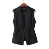 Elegante schwarze taillenschnürbare Blazerweste für Damen - Reverskragen Ein-Knopf-Kordelzug-Taille Ärmellos Anzug-Weste