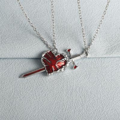 2pcs Swords Heart Pendant Necklaces for Women Men Cool Punk Heart Matching Necklaces Couple Friendship Jewelry Gift