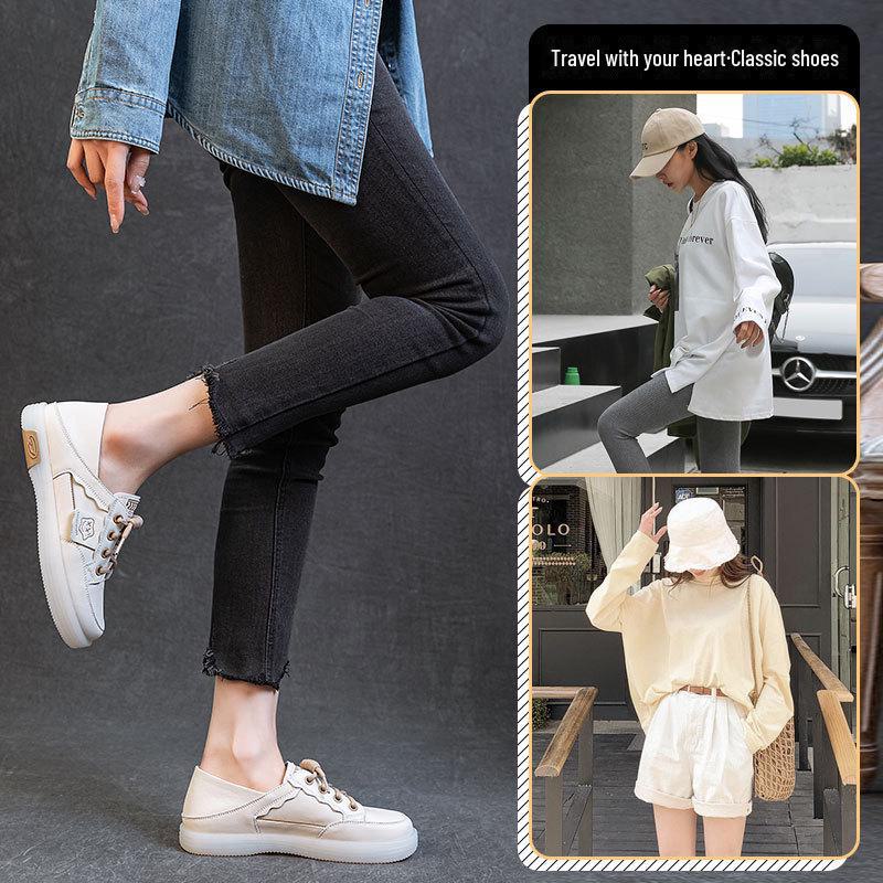 2025 Women's White Genuine Leather Soft Sole Casual Flat Shoes – Spring Versatile Style
