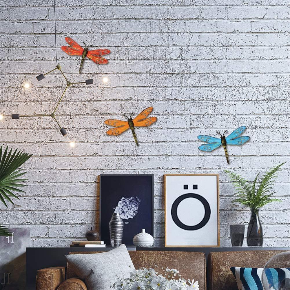 3pcs Metal Dragonfly Hanging Ornament Outdoor Garden Fence Art For Living Room Bedroom Wall Decor