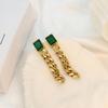 European & American Titanium Steel Tassel Earrings with Square Zircon Studs - High-end Light Luxury