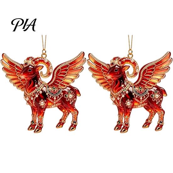 Decorative Ornaments for Christmas 2Pcs 2D Goat Hanging Ornaments, Acrylic Winged Pendants, Year of Office The Auspicious Decorations Tree,