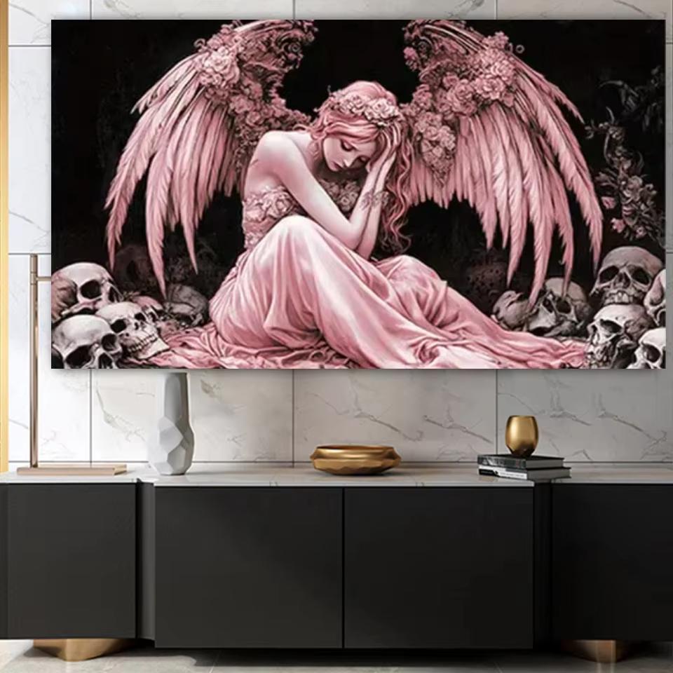 VIKAMA Magic Angel Skull Art Tapestry Dark Gothic Wall Decoration Living Room Sofa Background Wall Decoration Tapestry