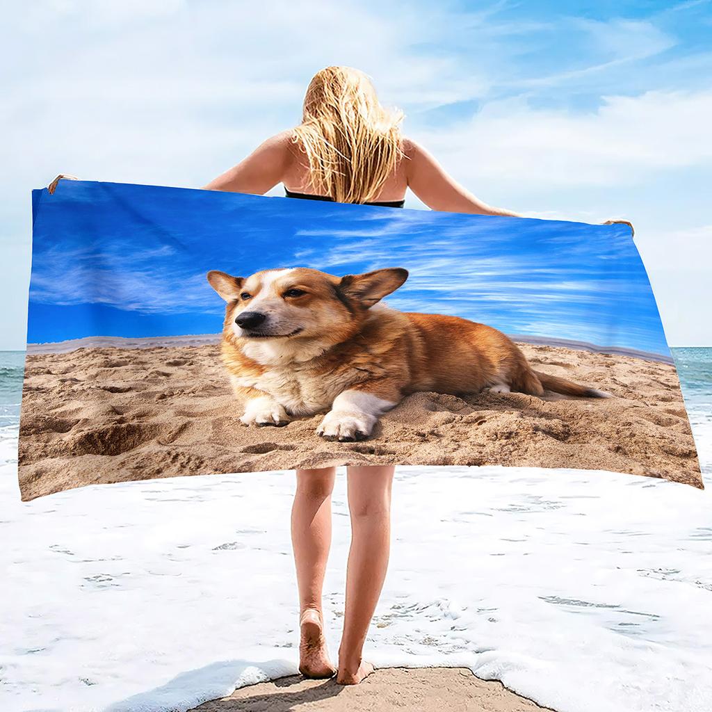 Corgi Series Seaside Vacation Beach Towel Swimming Bath Towel Microfiber Sports Towel