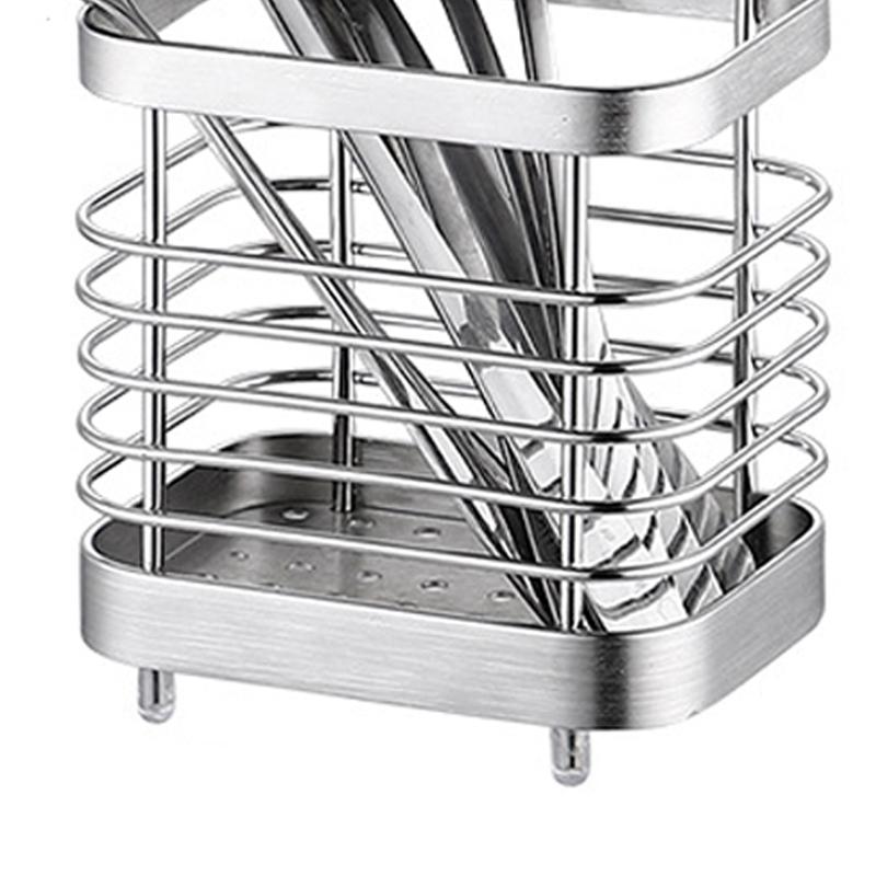 Utensil Holder Drying Rack Stainless Steel Draining Basket Wall Mount No Drilling for Kitchen