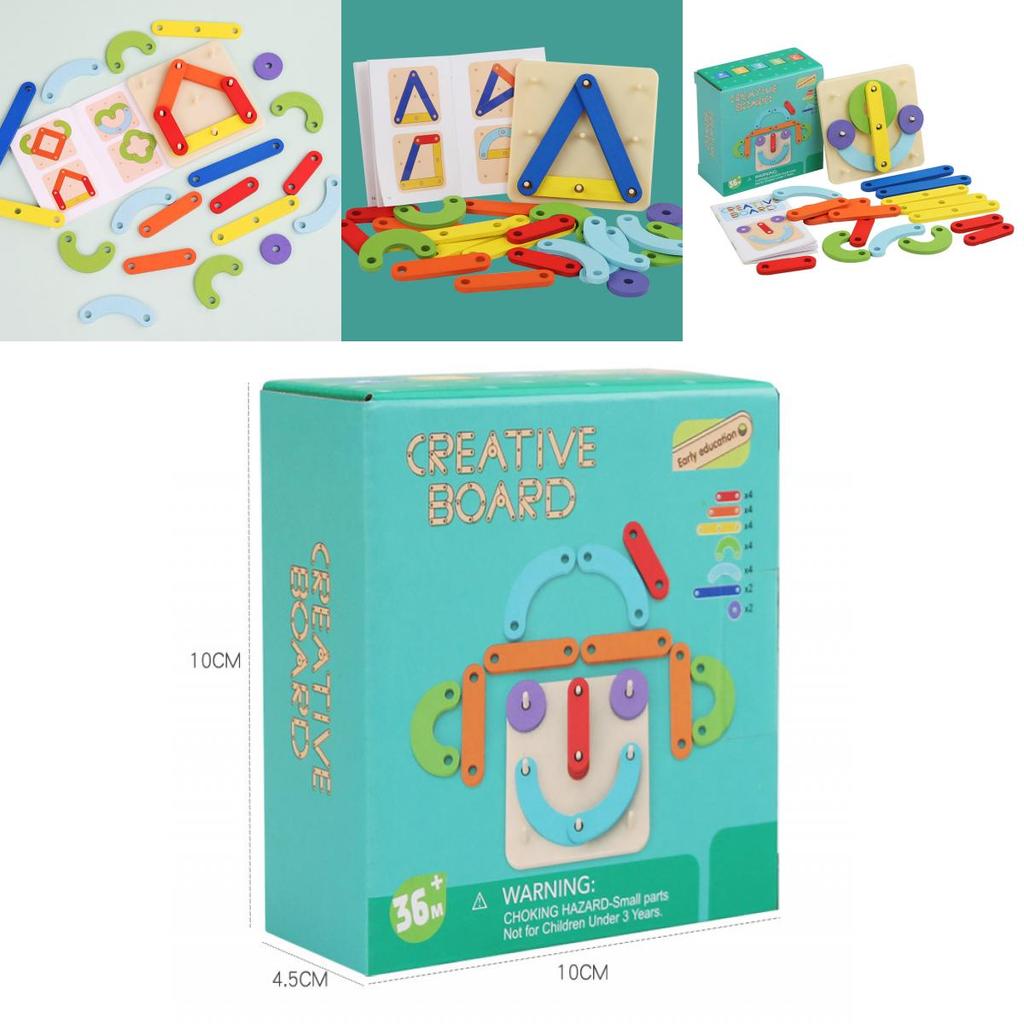 Creative Wooden Geometric Shape Puzzle Nail Board Kid Toy For Early Learning