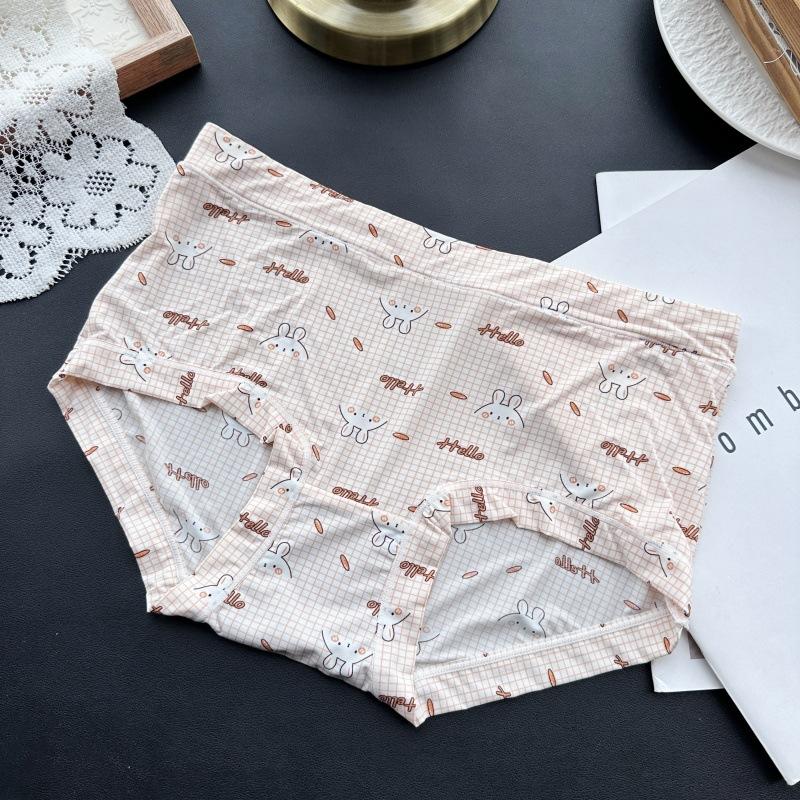 Plus Size Ladies Spring and Summer Lovely Printed Ice Silk High Waist Underwear