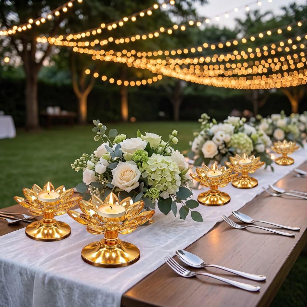 Metal Base Lotus Candle Holder Non-slip Clear Flower Candles Stand Crystal Lotus Candlestick  Party