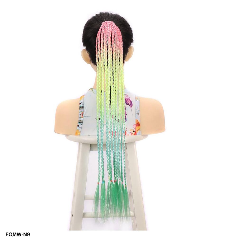 Jeedou Geflochtene Pferdeschwänze Farbige Pferdeschwanz Haarverlängerungen Gummibänder Befestigung Regenbogen Mehrfarbig Synthetisches Haarteil für Mädchen