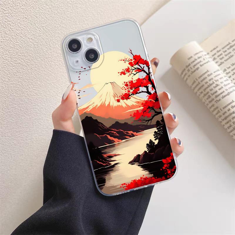 INS Fuji Mountain Landscape Sunset Clear Phone Case For iPhone 11 12 13 Pro Max Mini 14 Plus Pro Max X XR XS 7 8 Plus Back Cover