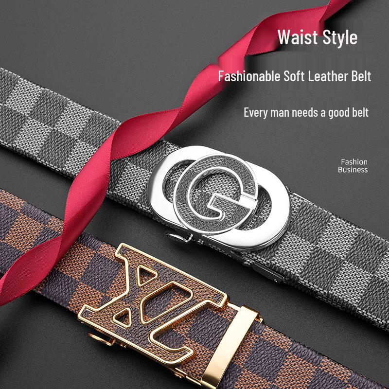 

Men s Business Casual Automatic Leather Belt with Letter Buckle 120cm
