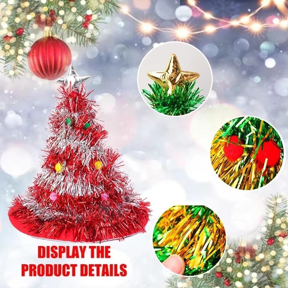 Shiny Tinsel Colorful Poms Christmas Tree Hat Role-Playing Costume Hat  Photo Props