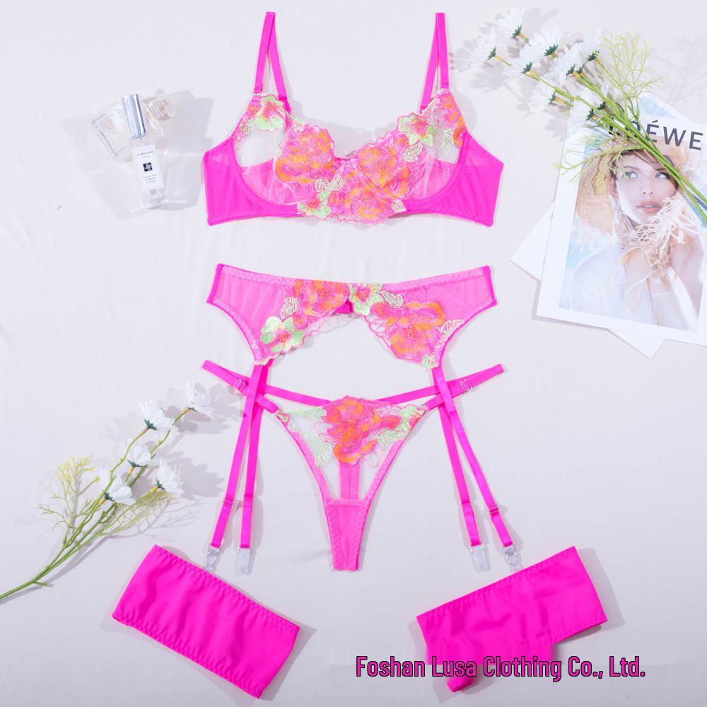 Stylish Steel Ring Embroidery Mesh Garter Belt Set - Multi-Color Body Shaping with Split Design