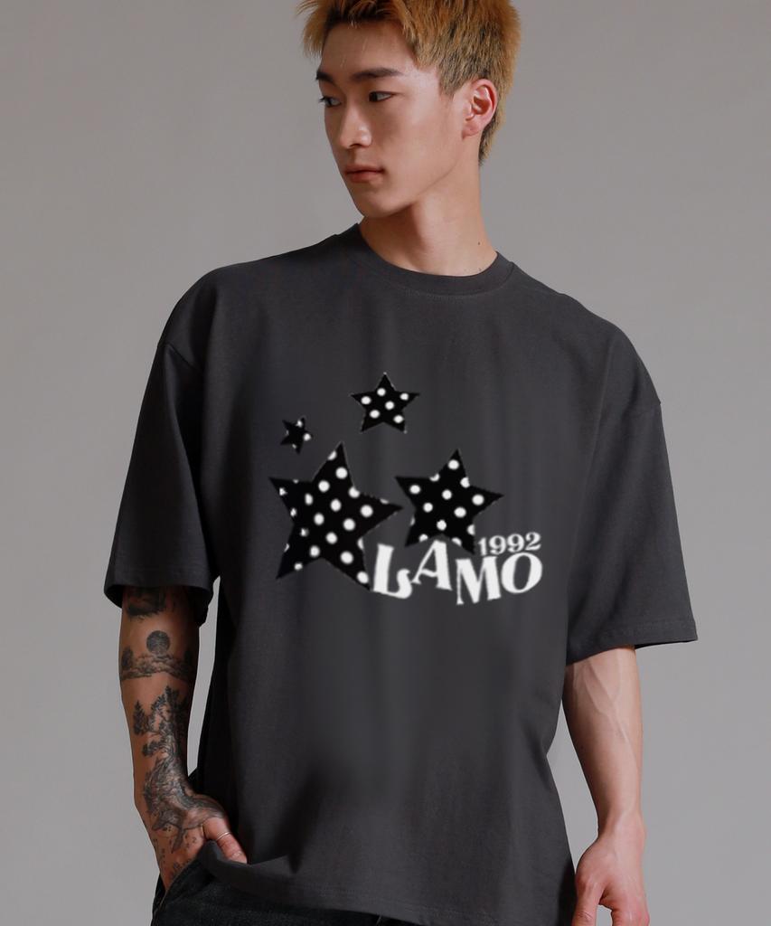 LIKE THE MOST Pattern Star Lamo Oversized Short Sleeve T-Shirt_Charcoal