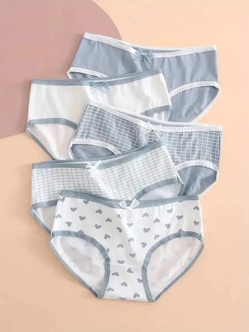 

5PCS Women s High Waist Panties Cute Bow Print Breathable Comfy plus Size Lingerie Underwear for Ladies L&5pcs