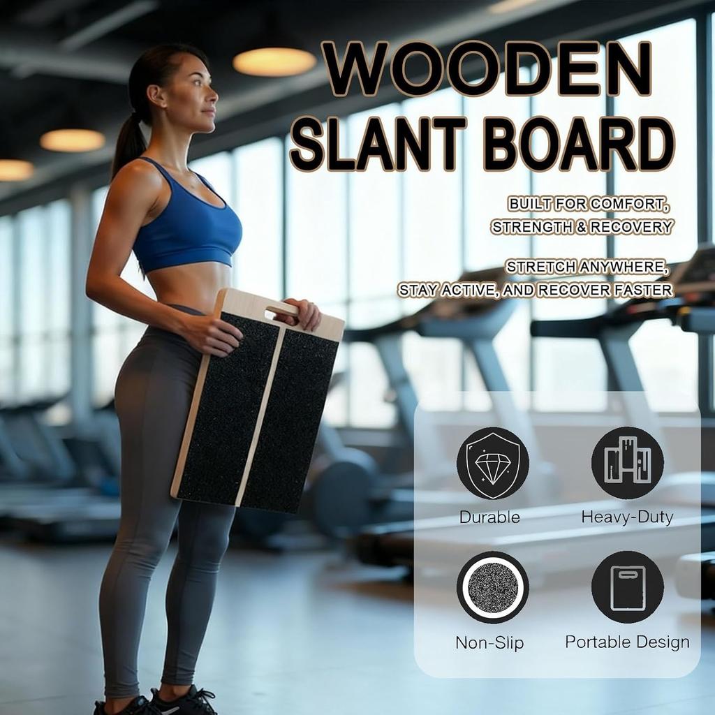 Wooden Slant Board, Portable Calf Stretcher, Adjustable 5 Incline Levels Stretch Board Support 500 lbs for Plantar Fasciitis Relief Therapy F