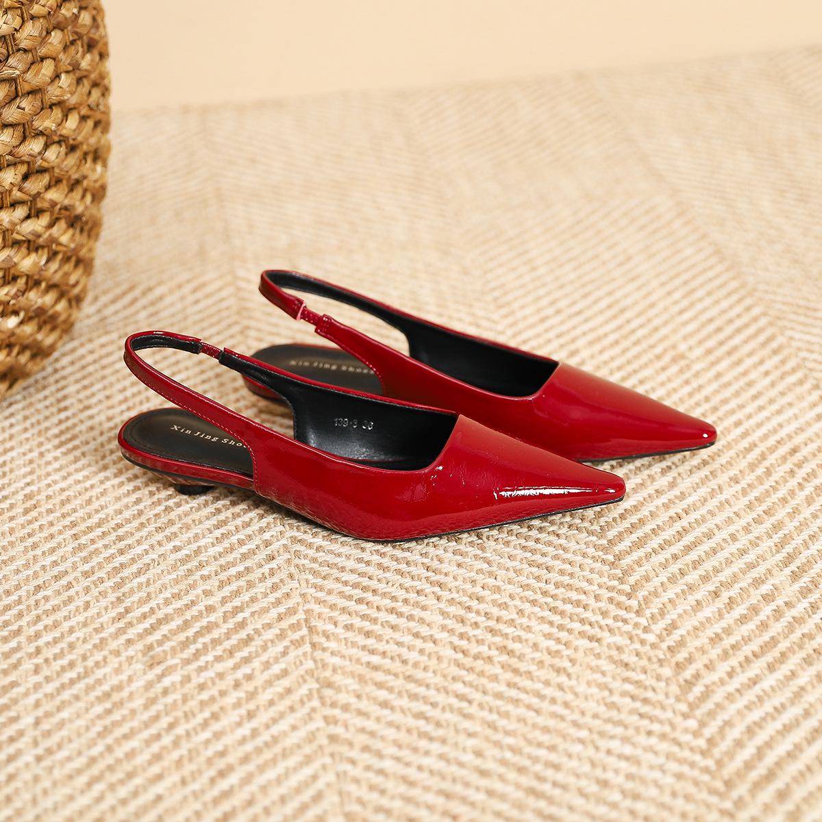 

139-3 Pointed Toe Ankle Strap Women s Flats - Spring Slimming Low Heel Shoes 39 вина червоного кольору