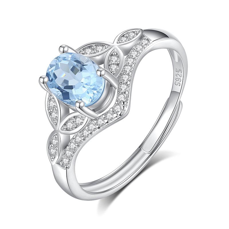 S925 Silver Natural Stone Leaf Open Ring, Multiple Colors, Minimalist Fashion Jewelry Accessory for Girls, Gift for Her