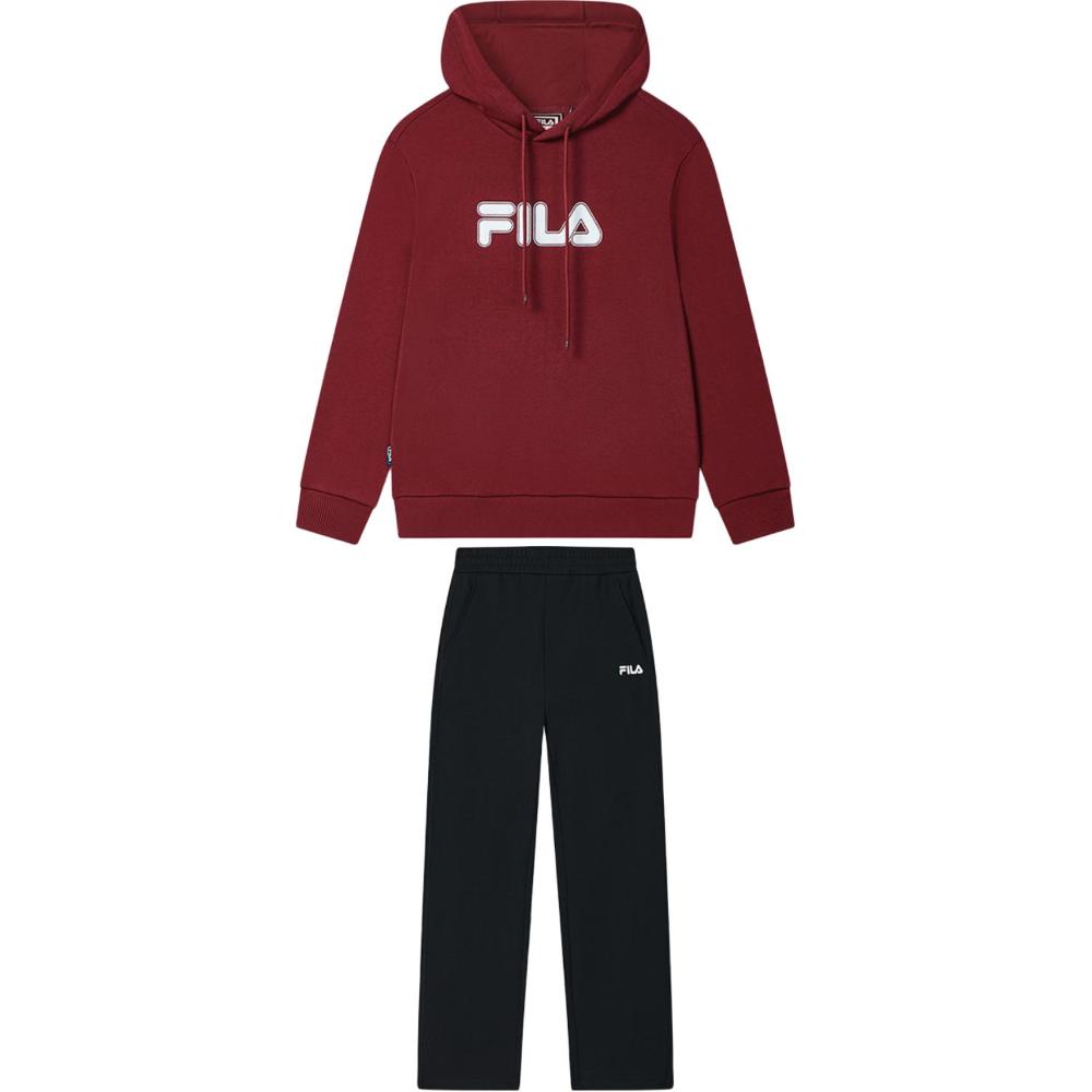 

Fila Оригинальный пуловер с капюшоном, с длинным рукавом, с надписью, свободные вязаные брюки, повседневный комплект Женский свитшот, брюки F51U539203F-WI+F51W539604F-BK S