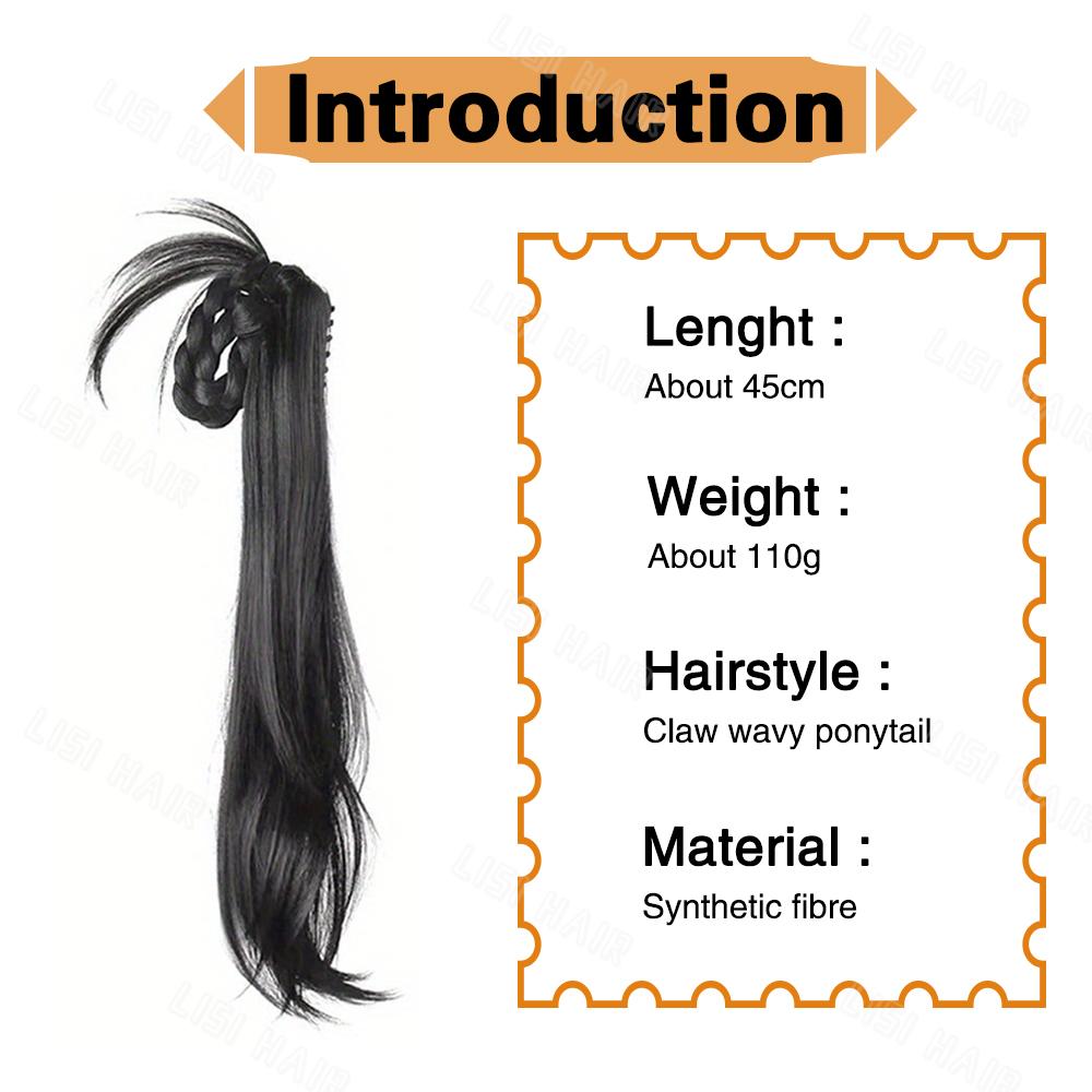 LISI HAIR Synthetische lange gewellte Klaue mit geflochtenen Pferdeschwanzverlängerungen, Perückenzubehör, Perücke für den täglichen Gebrauch von Frauen