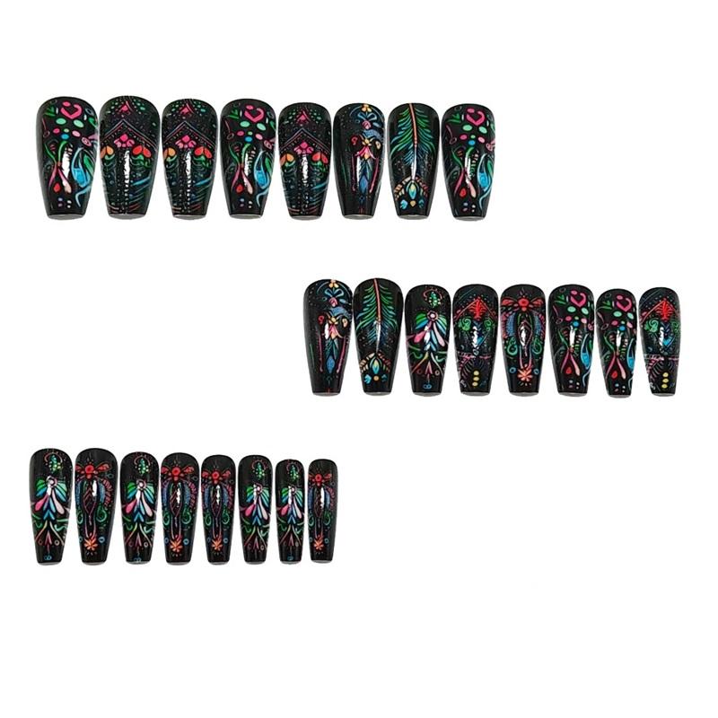 Mid-length Ballet Fake Nails Manicure Patch Colorful Floral Sweet And Cool Hot Girl Ins Style Wearable Nails