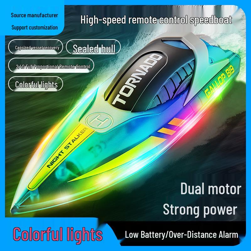 HJ819 Remote Control Speedboat: High-Speed, Rechargeable 2.4G RC Boat with LED Lights, Perfect for Kids