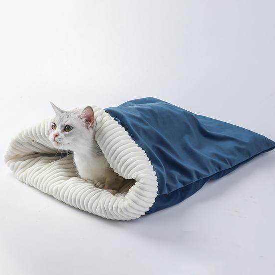 Cat Sleeping Bag with Spacious Pocket Velvet Lining Warm Comfortable Pet