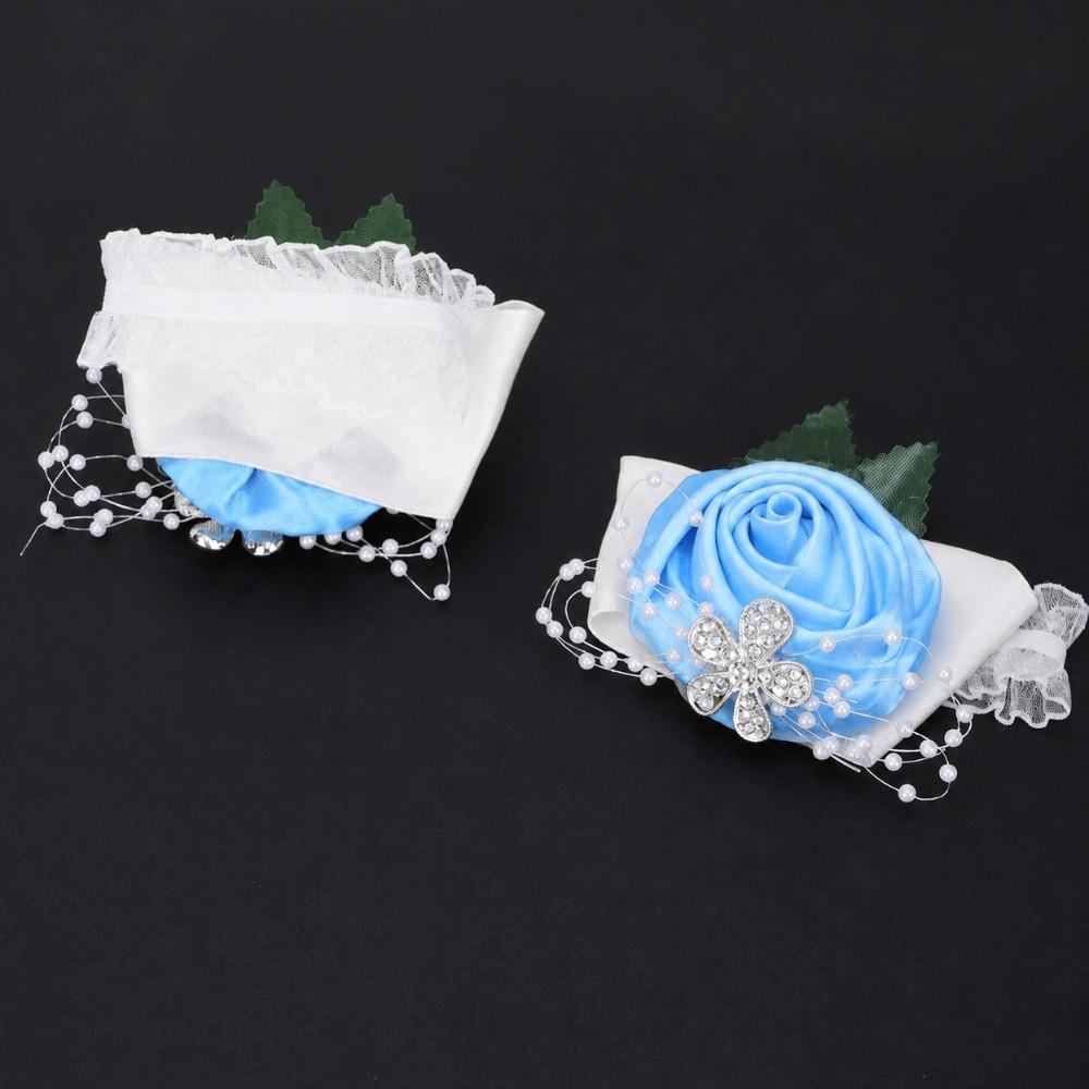 2pcs Diamond Rose Hand Flower Pearl Rhinestone Wedding Corsage Bridal Wrist Flower For Wedding