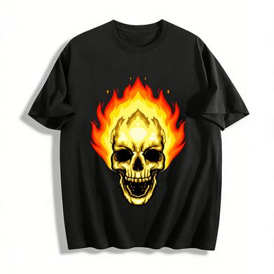 Flaming Skull Print Men's Street Style Casual Short Sleeve T-Shirt Pure Cotton T-shirt
