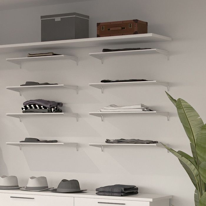 Emuca Lot de 4 étagères avec consoles et plaques de fixation murale Jagmet, longueur 280mm, Acier, Peint en blanc