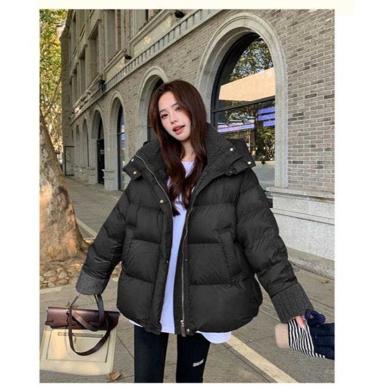 Winter Fashion Brown Down Cotton Coat Women Thickened Loose Lamb Fur Collar Jacket